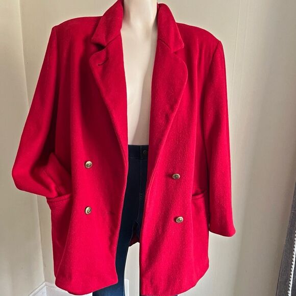 Vintage J.G. Hook Red Wool Blend Coat Women’s Size 12 Double Breasted USA Made - Picture 2 of 10